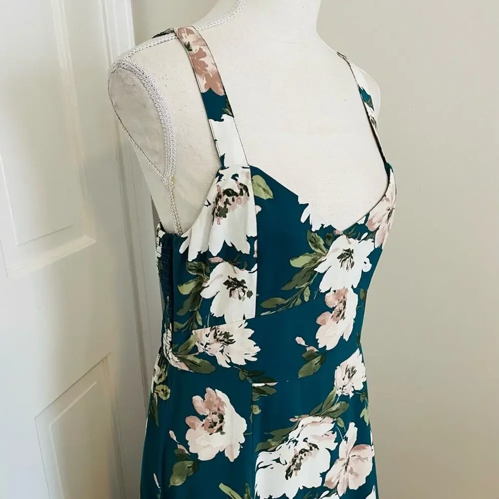A&F Drama Ruffle Tiered Maxi Dress in Green Floral